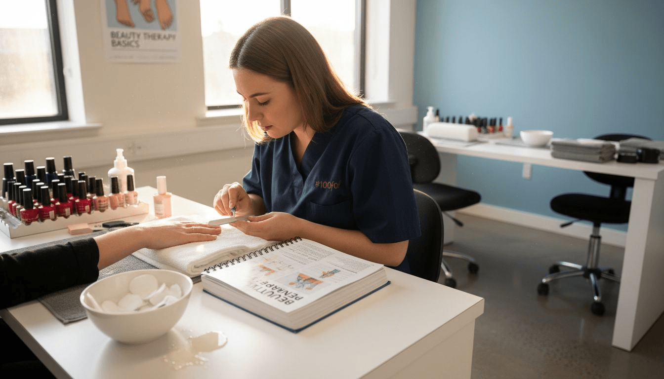 Beauty therapy student practicing in training salon