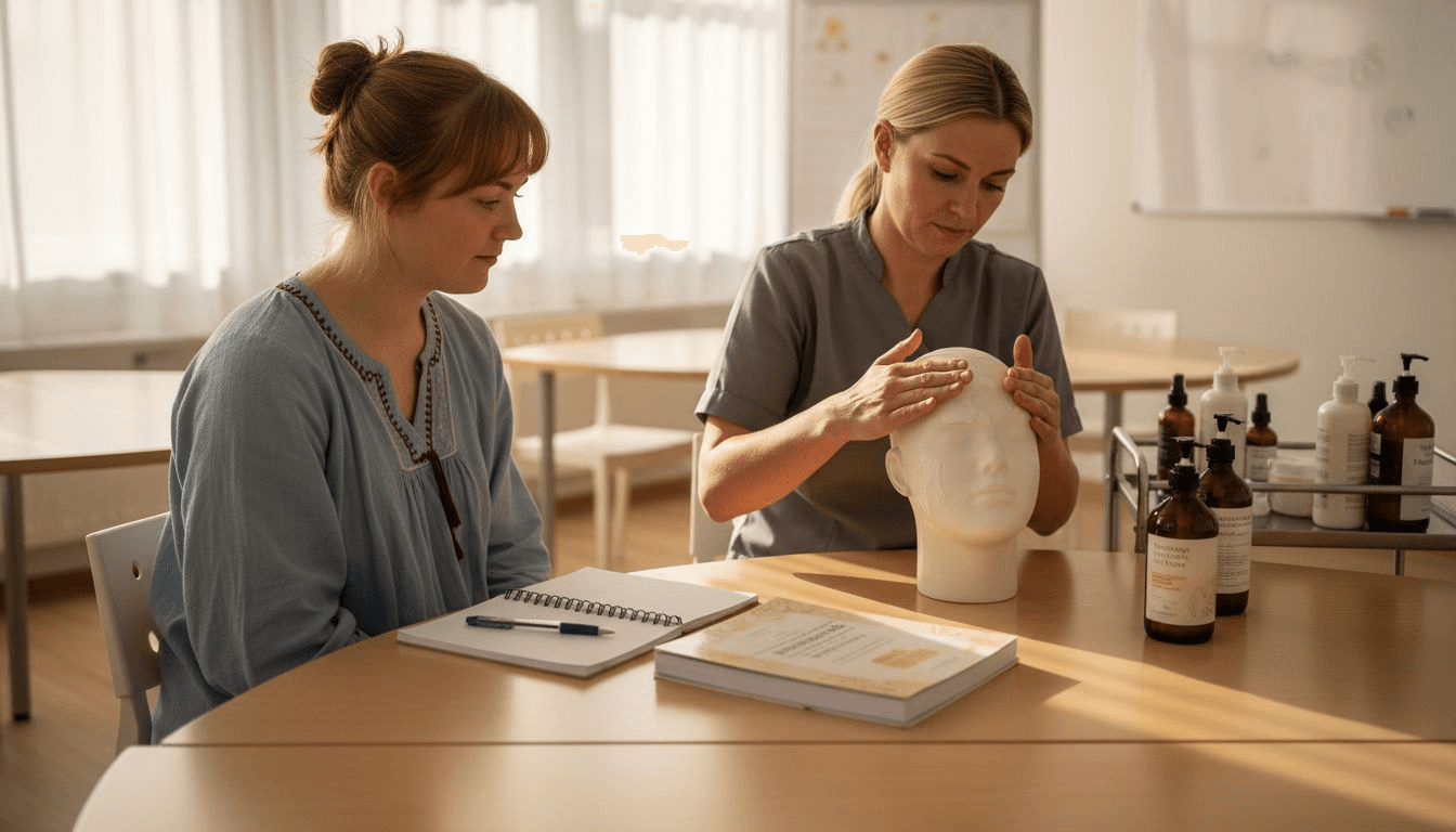Beauty therapy student in classroom setting
